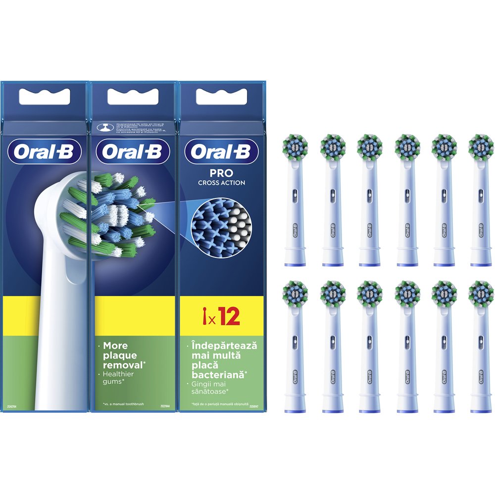 Oral-B Oral-B Pro Cross Action Medium Electric Toothbrush Replacement Head White Ανταλλακτικές Κεφαλές Ηλεκτρικής Οδοντόβουρτσας για Αφαίρεση της Πλάκας, Προστασία των Ούλων & Μεσαίας Σκληρότητας Ίνες 12 Τεμάχια