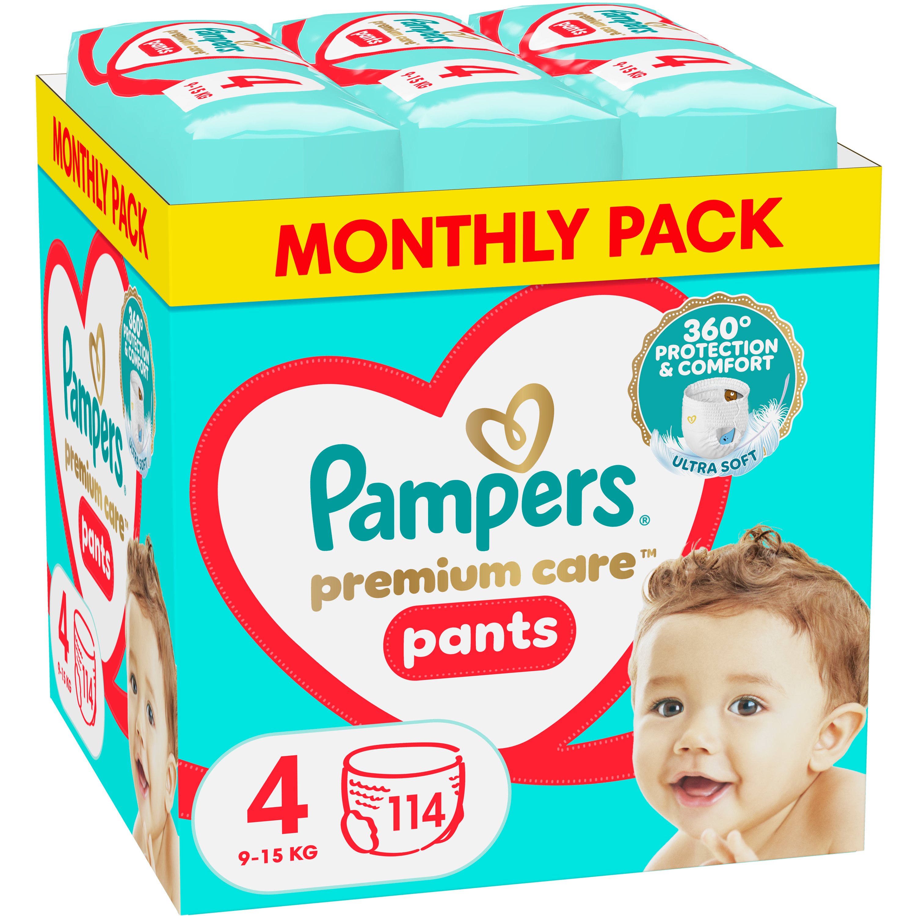Pampers Premium Care Pants Monthly Pack Πάνες-Βρακάκι No.4 (9-15kg), 114τμχ