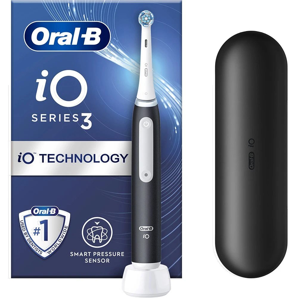 Oral-B Oral-B iO Series 3 Micro Vibration Electric Toothbrush Matt Black Ηλεκτρική Οδοντόβουρτσα με 3 Προγράμματα Καθαρισμού, Μικροδονήσεις & Αισθητήρα Πίεσης σε Μαύρο Ματ Χρώμα με Θήκη Ταξιδίου 1 Τεμάχιο