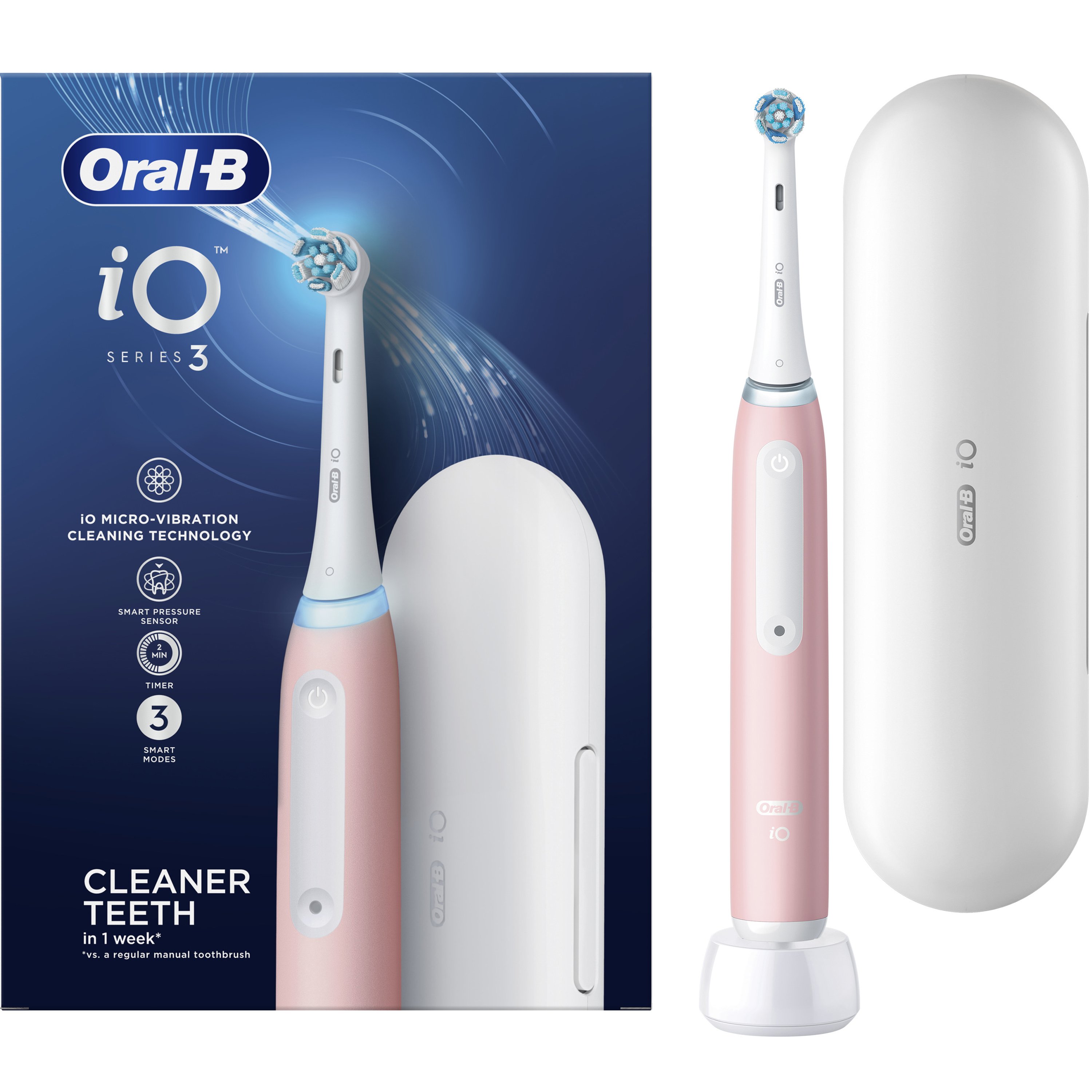 Oral-B Oral-B iO Series 3 Electric Toothbrush Pink Ηλεκτρική Οδοντόβουρτσα με 3 Προγράμματα Καθαρισμού & Αισθητήρα Πίεσης σε Ροζ Χρώμα με Θήκη Ταξιδίου 1 Τεμάχιο