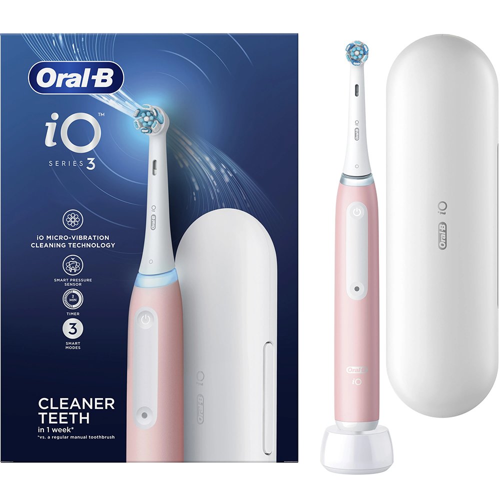 Oral-B iO Series 3 Electric Toothbrush Pink Ηλεκτρική Οδοντόβουρτσα με 3 Προγράμματα Καθαρισμού & Αισθητήρα Πίεσης σε Ροζ Χρώμα με Θήκη Ταξιδίου 1 Τεμάχιο