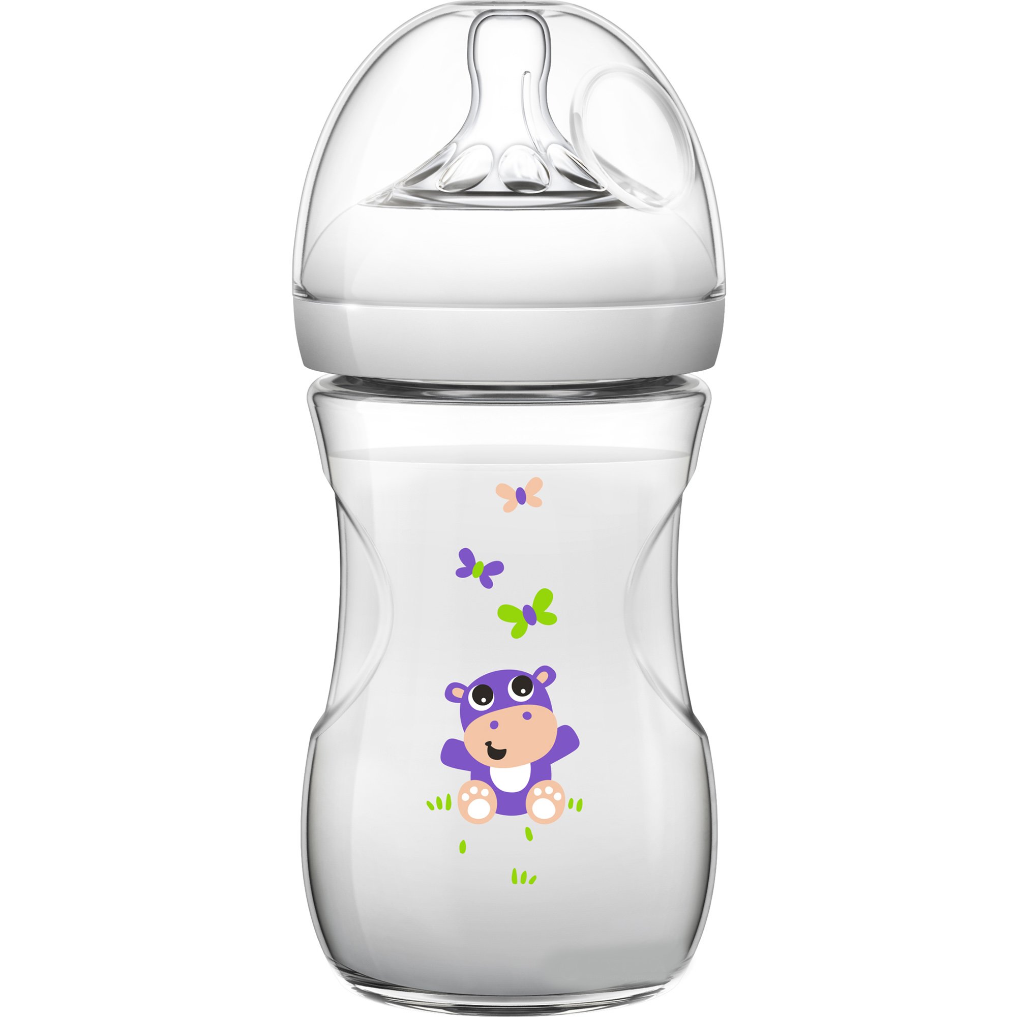 Avent Natural Μπιμπερό Πολυπροπυλένιου με Θηλή Σιλικόνης Αργής Ροής Λευκό – Ιπποπόταμος 1m+, 260ml SCF070/22