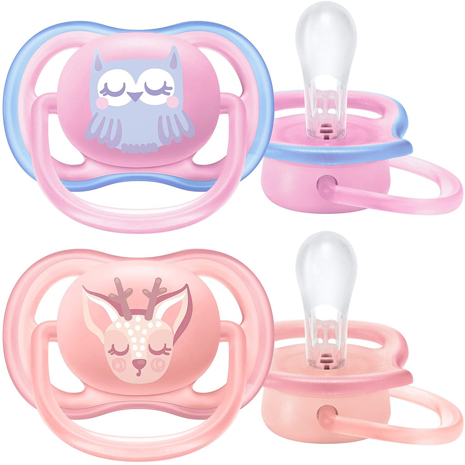 Avent Ultra Air Πιπίλα Σιλικόνης με Κρίκο Owl / Deer 0-6m SCF085/02, 2 Τεμάχια