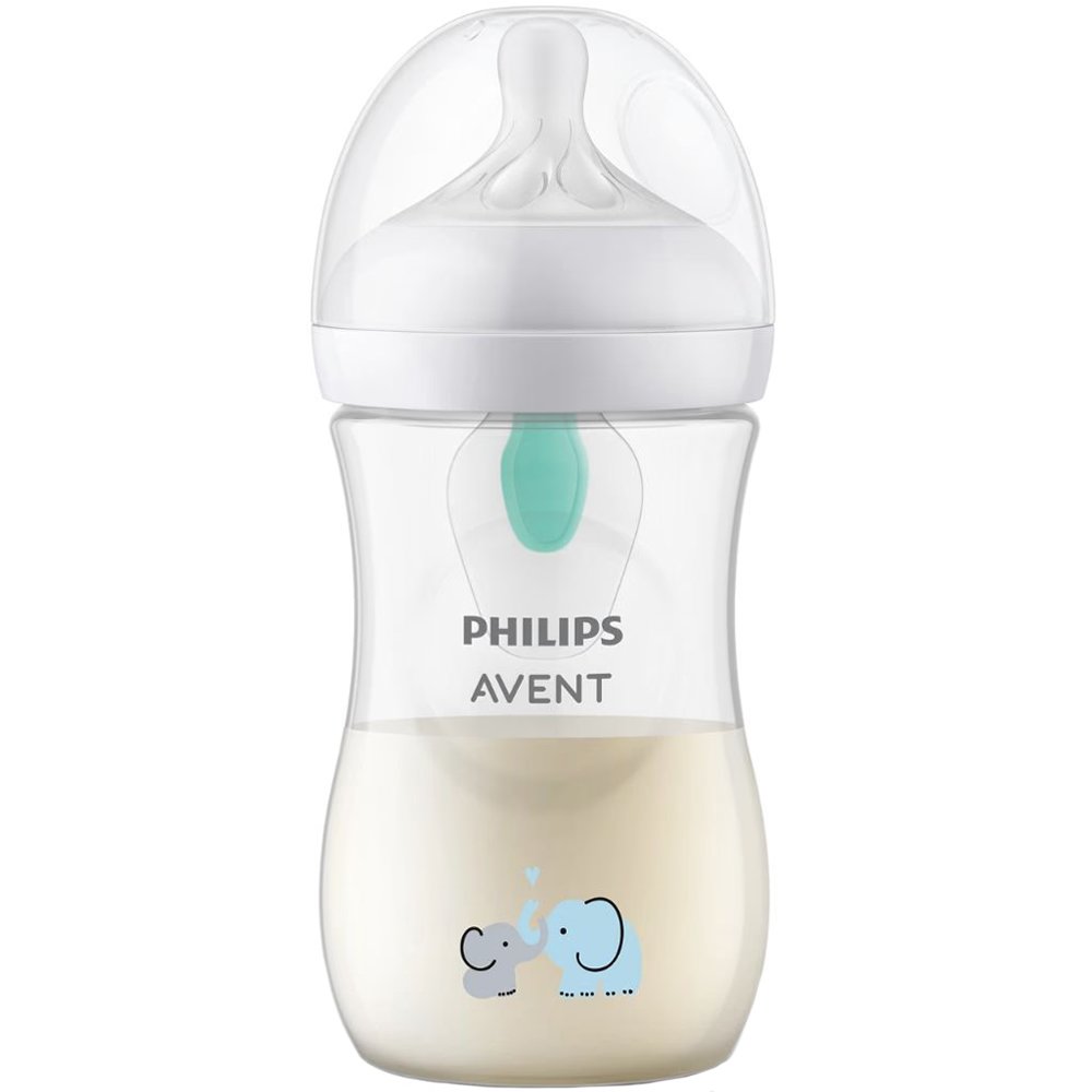Philips Avent Natural Response Air Free Vent Bottle 3-6m 260ml, Μπιμπερό Πολυπροπυλενίου με Θηλή Σιλικόνης Ροής Όπως του Στήθους με Βαλβίδα Σχεδιασμένο για Μείωση των Κολικών Με Σχέδιο Ελεφαντάκια, Κωδ SCY673/81