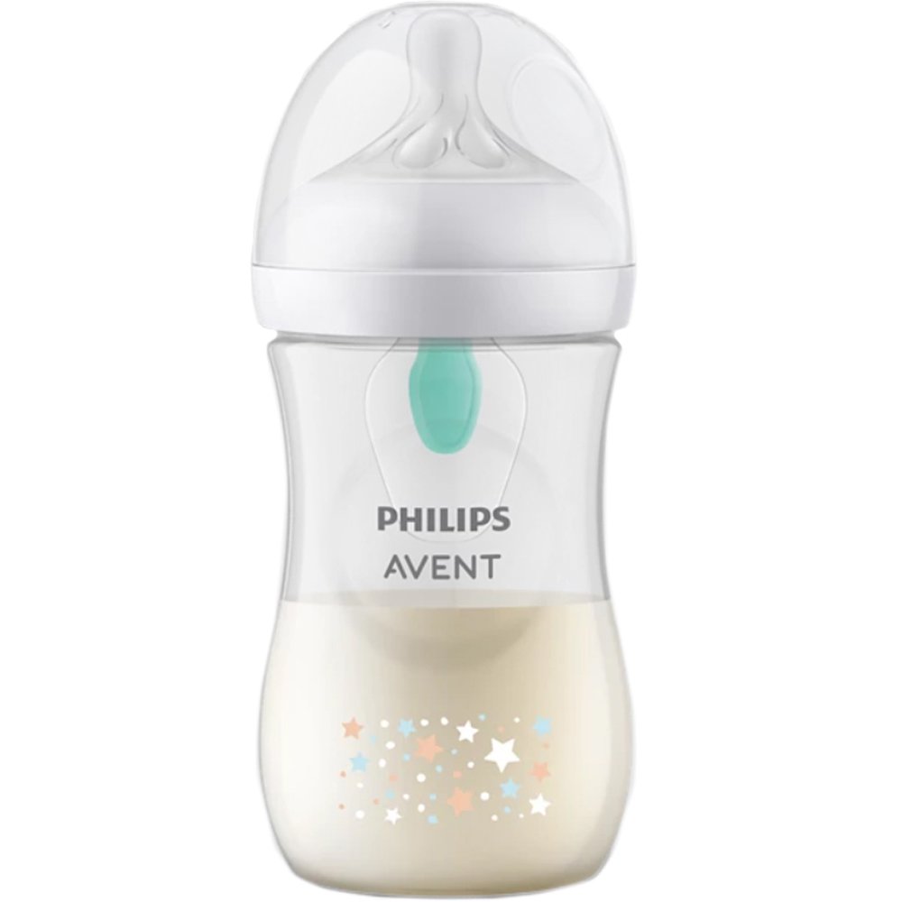 Philips Avent Natural Response Air Free Vent Bottle 3-6m 260ml Μπιμπερό Πολυπροπυλενίου με Θηλή Σιλικόνης Ροής Όπως του Στήθους με Βαλβίδα Σχεδιασμένο για Μείωση των Κολικών Με Σχέδιο Αστέρια & Αρκουδάκι,  Κωδ SCY673/82