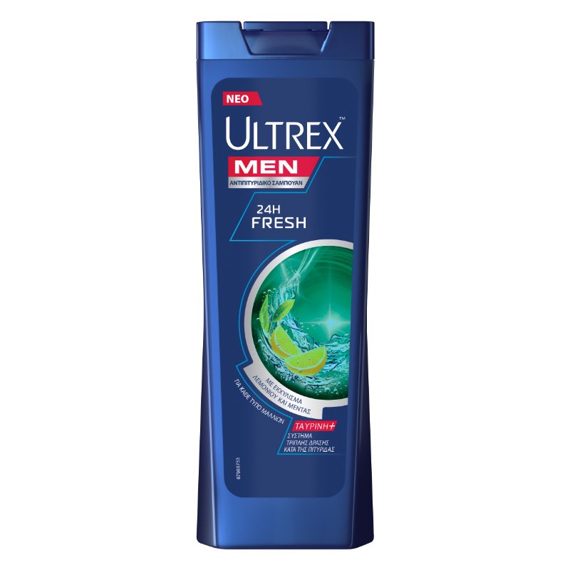 Ultrex Ultrex Men 24h Fresh Shampoo Αντιπιτυριδικό Σαμπουάν με Εκχύλισμα Λεμονιού & Μέντας για Αίσθηση Φρεσκάδας που Διαρκεί 360ml