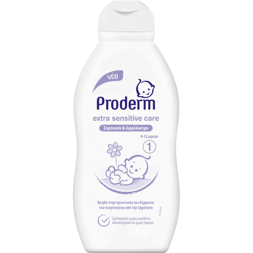 Proderm Extra Sensitive Care Βρεφικό Σαμπουάν & Αφρόλουτρο, Βοηθά στην Προστασία του Δέρματος από την Ξηρότητα, 0-12 Μηνών 200ml