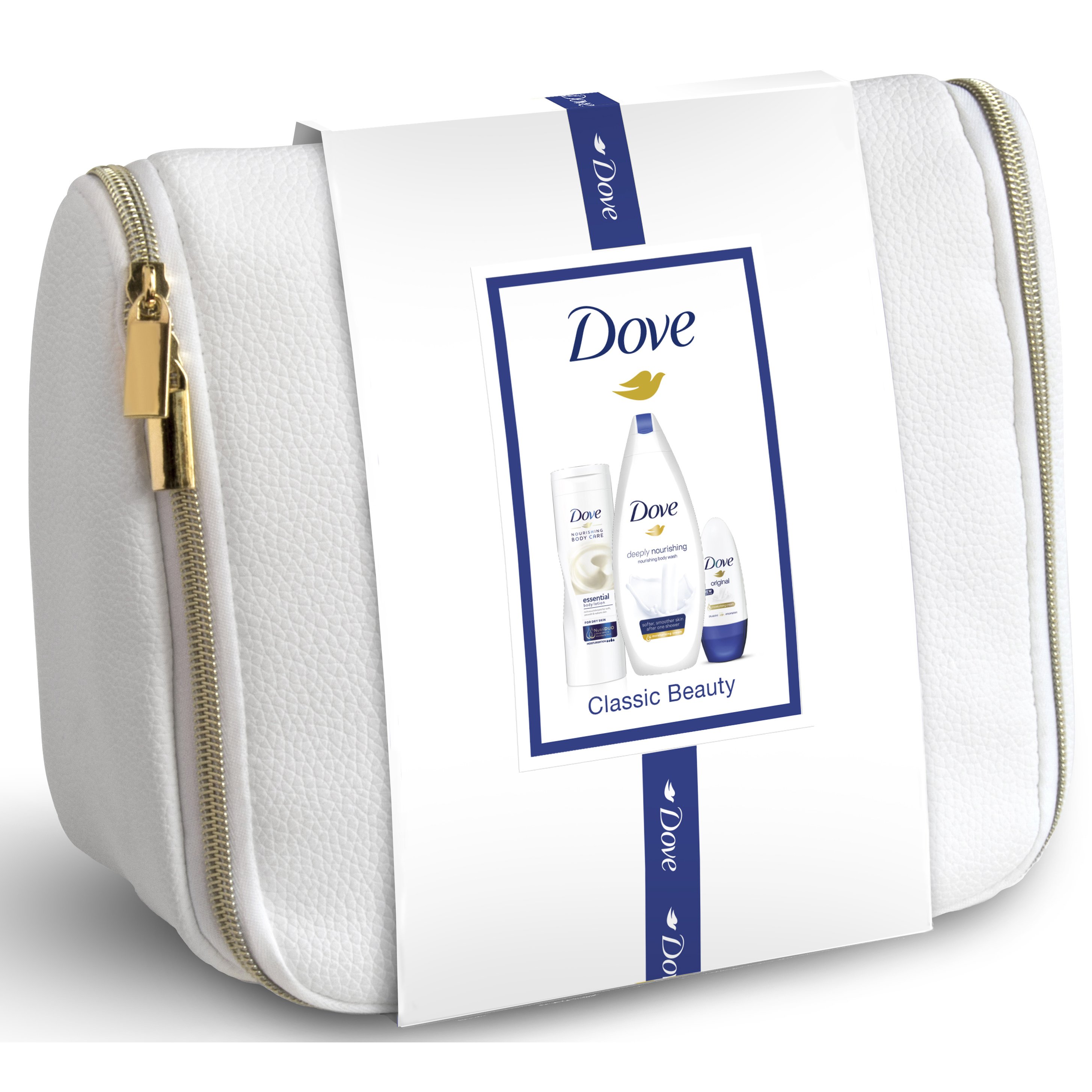 Dove Classic Beauty Deeply Nourishing Body Wash 250ml, Essential Body Milk 250ml, Original Roll On 50ml & Πρακτικό Νεσεσέρ