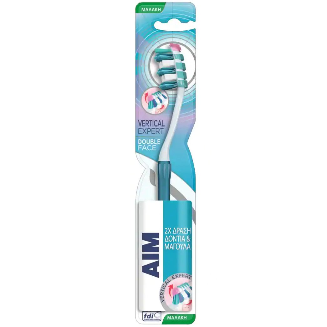 Aim Vertical Expert Double Face Soft Toothbrush Μαλακή Οδοντόβουρτσα με Θυσάνους σε Σχήμα Βεντάλιας για Καθαρισμό των Μεσοδόντιων Διαστημάτων 1 Τεμάχιο – Πετρόλ