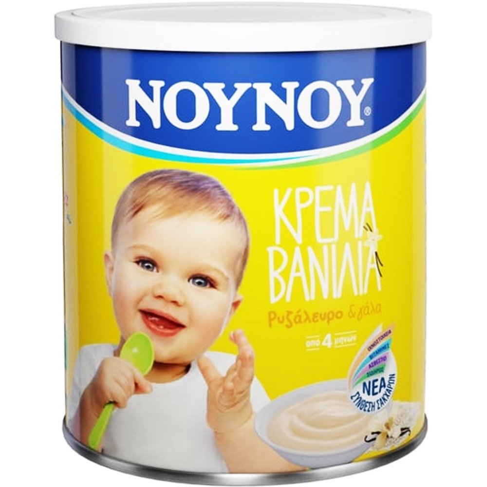 Nounou Nounou Ρυζάλευρο & Γάλα Κρέμα Βανίλια 4m+ Κρέμα από Ρυζάλευρο & Γάλα με Βιταμίνες, Σίδηρο & Μεταλλικά Στοιχεία με Γεύση Βανίλια για Βρέφη από 4 Μηνών 350gr