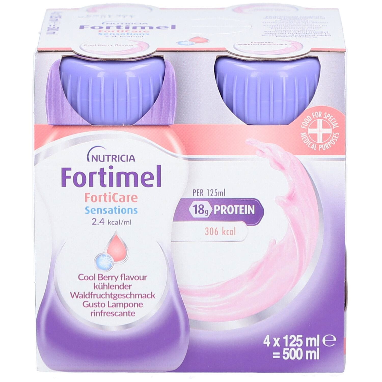 Nutricia Fortimel Forticare Sensations 2,4 kcal/ml Cool Berry Πόσιμο Θρεπτικό Σκεύασμα Πλούσιο σε Πρωτεΐνες, Μέταλλα & Ιχνοστοιχεία για την Αντιμετώπιση Προβλημάτων Υποσιτισμού & Δυσθρεψίας που Σχετίζονται με Ασθένεια με Γεύση Δροσιστικό Βατόμουρο