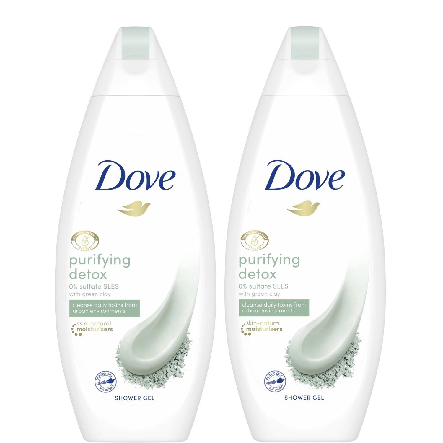 Dove Purifying Detox Green Clay για Βαθύ Καθαρισμό και Αναζωογόνηση της Επιδερμίδας 1+1 Δώρο 2x500ml
