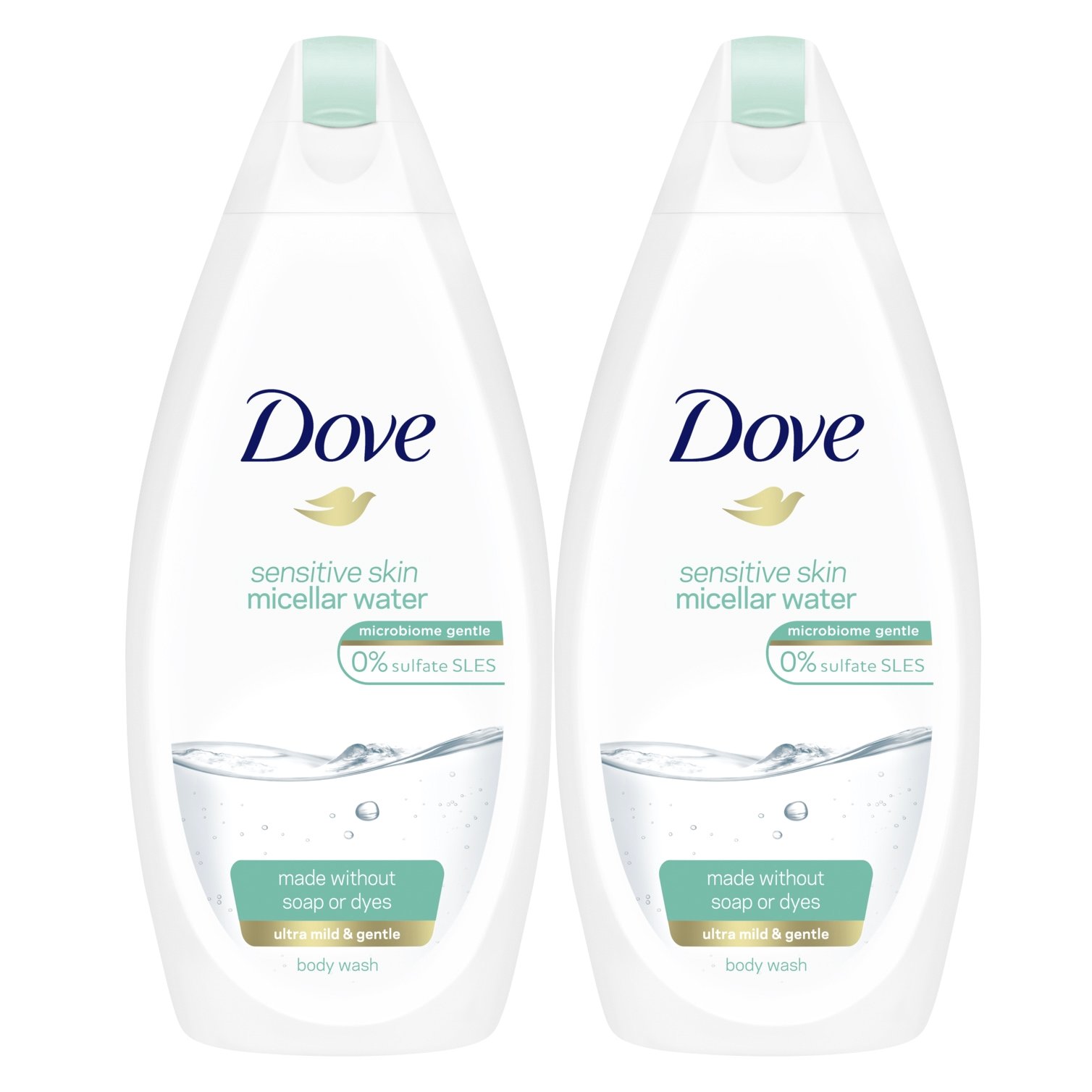 Dove Promo Sensitive Skin Micellar Water Body Wash Ήπιο Αφρόλουτρο για Ευαίσθητες Επιδερμίδες Χωρίς Χρωστικές & Σαπούνι 2x500ml