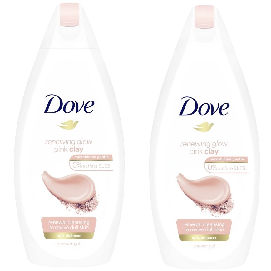 Dove Renewing Glow Pink Glay Καθαρίζει Απαλά το Δέρμα Ολόκληρου του Σώματος 1+1 Δώρο 2x500ml