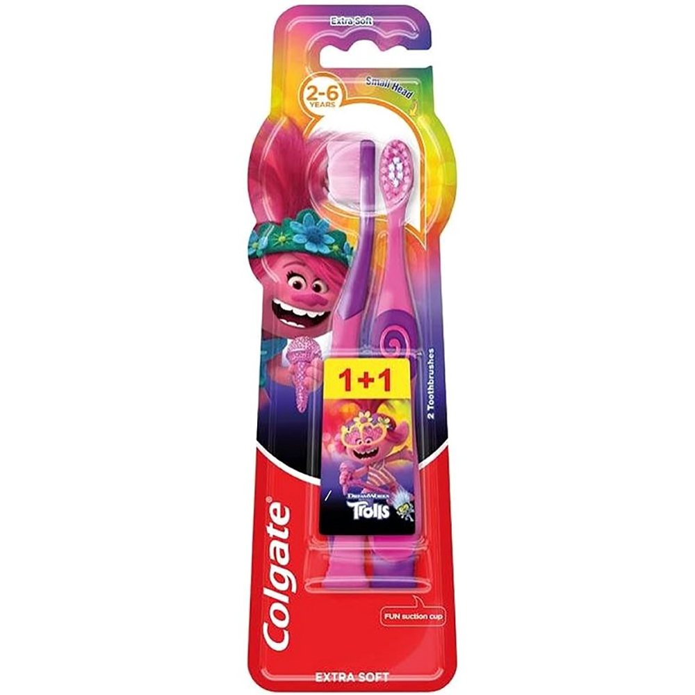 Colgate Promo Smilies Trolls Extra Soft 2+ Years Παιδική Οδοντόβουρτσα για πολύ Απαλό Καθαρισμό 2 Τεμάχια