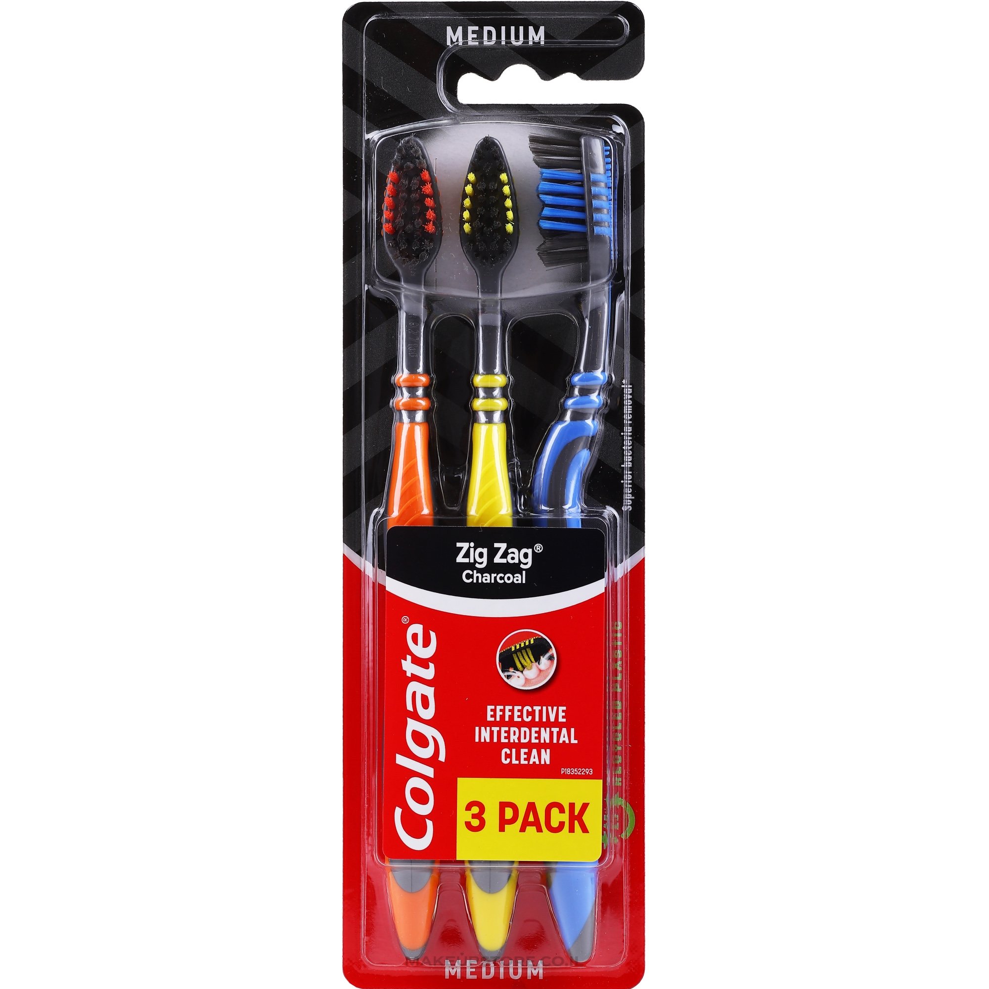 Colgate Promo ZigZag Charcoal Medium Σετ Μέτριες Οδοντόβουρτσες με Ίνες Εμπλουτισμένες με Άνθρακα, για Βαθύ Καθαρισμό 3 Τεμάχια