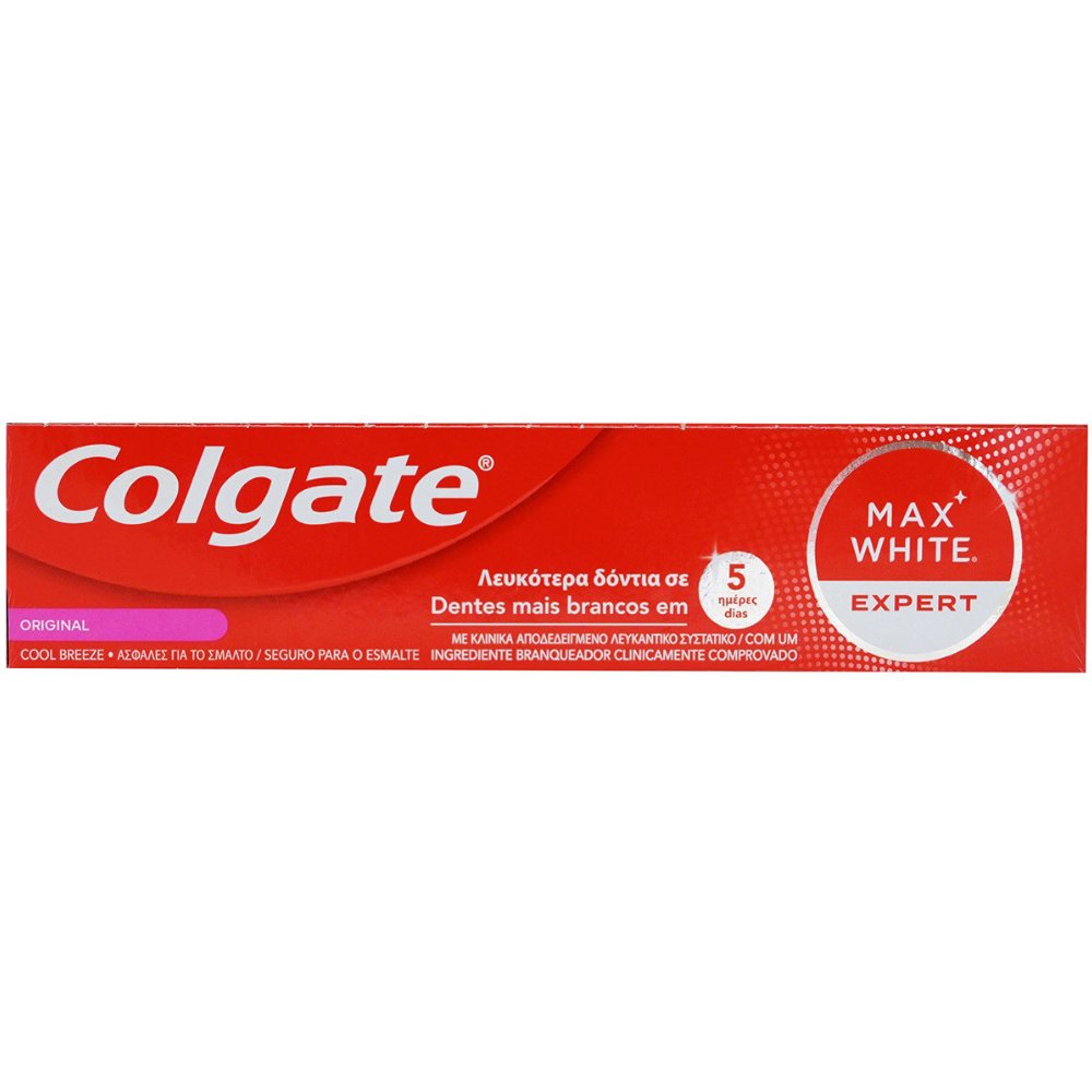 Colgate Colgate Max White Expert Original Toothpaste Λευκαντική Οδοντόκρεμα που Απομακρύνει τους Χρωματικούς Λεκέδες Χαρίζοντας 1 Τόνο Λευκότερα Δόντια σε Μία Εβδομάδα 75ml