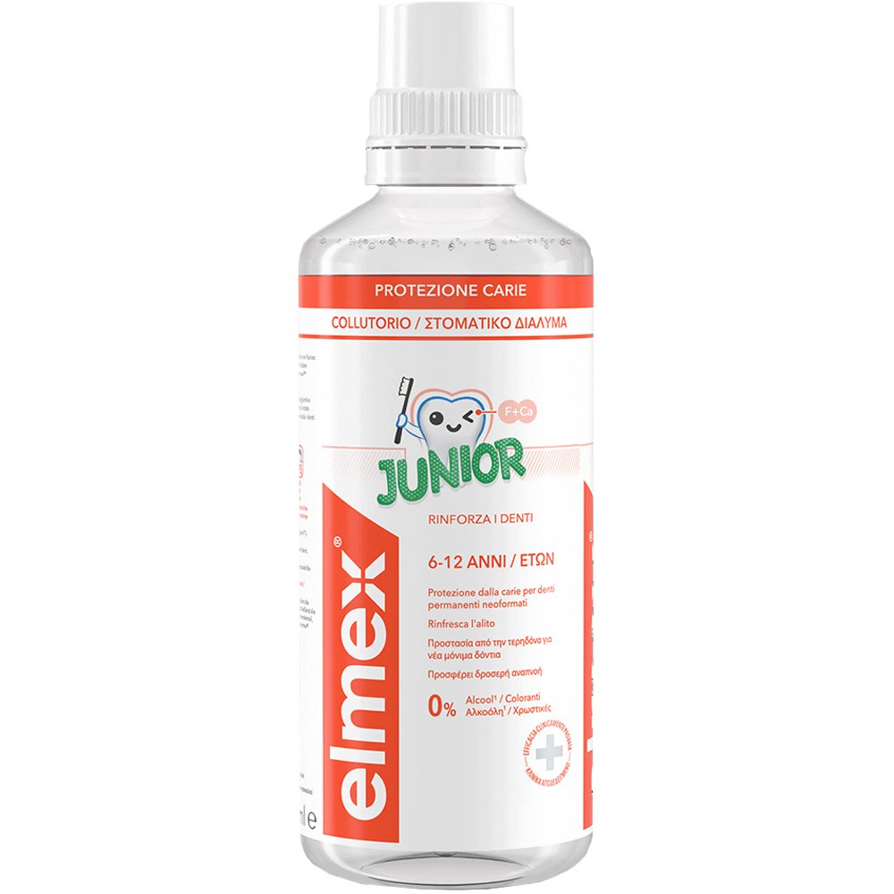 Elmex Elmex Caries Protection Junior 6-12 Years Mouthwash Στοματικό Διάλυμα για Παιδιά 6 με 12 Ετών για Προστασία Κατά της Τερηδόνας & Δροσερή Αναπνοή με Ήπια Γεύση Μέντας 400ml