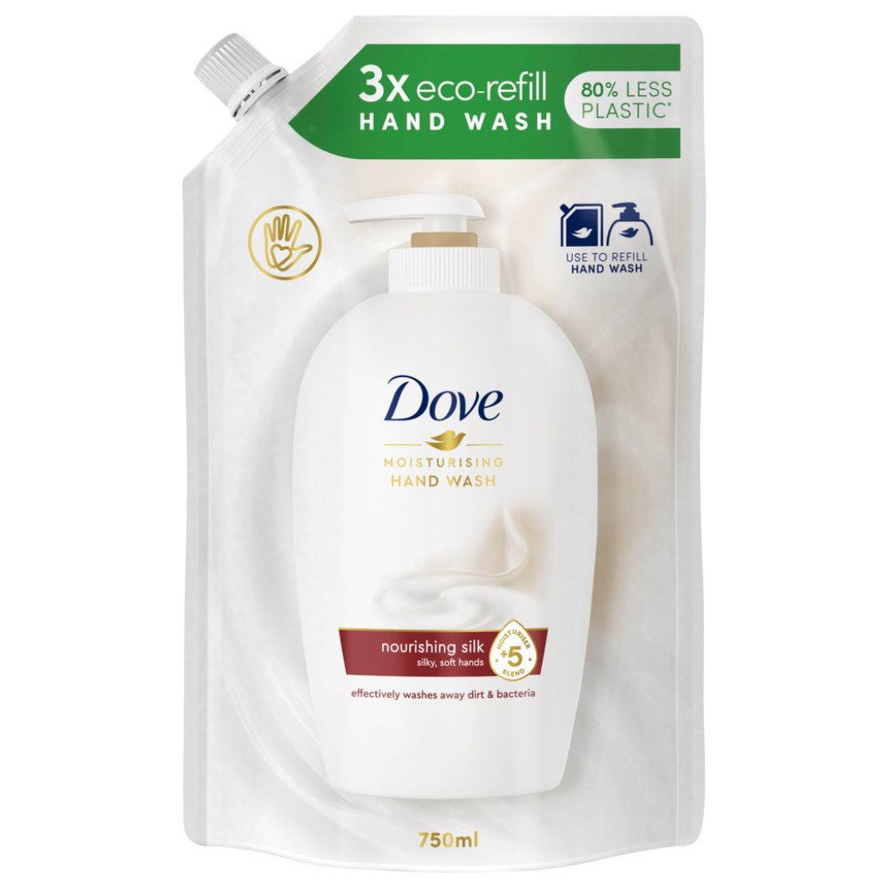 Dove Nourishing Silk Moisturising Hand Wash Υγρό Κρεμοσάπουνο Ανταλλακτικό σε Σακουλάκι με Μεταξένιο Άρωμα - 750ml Refill