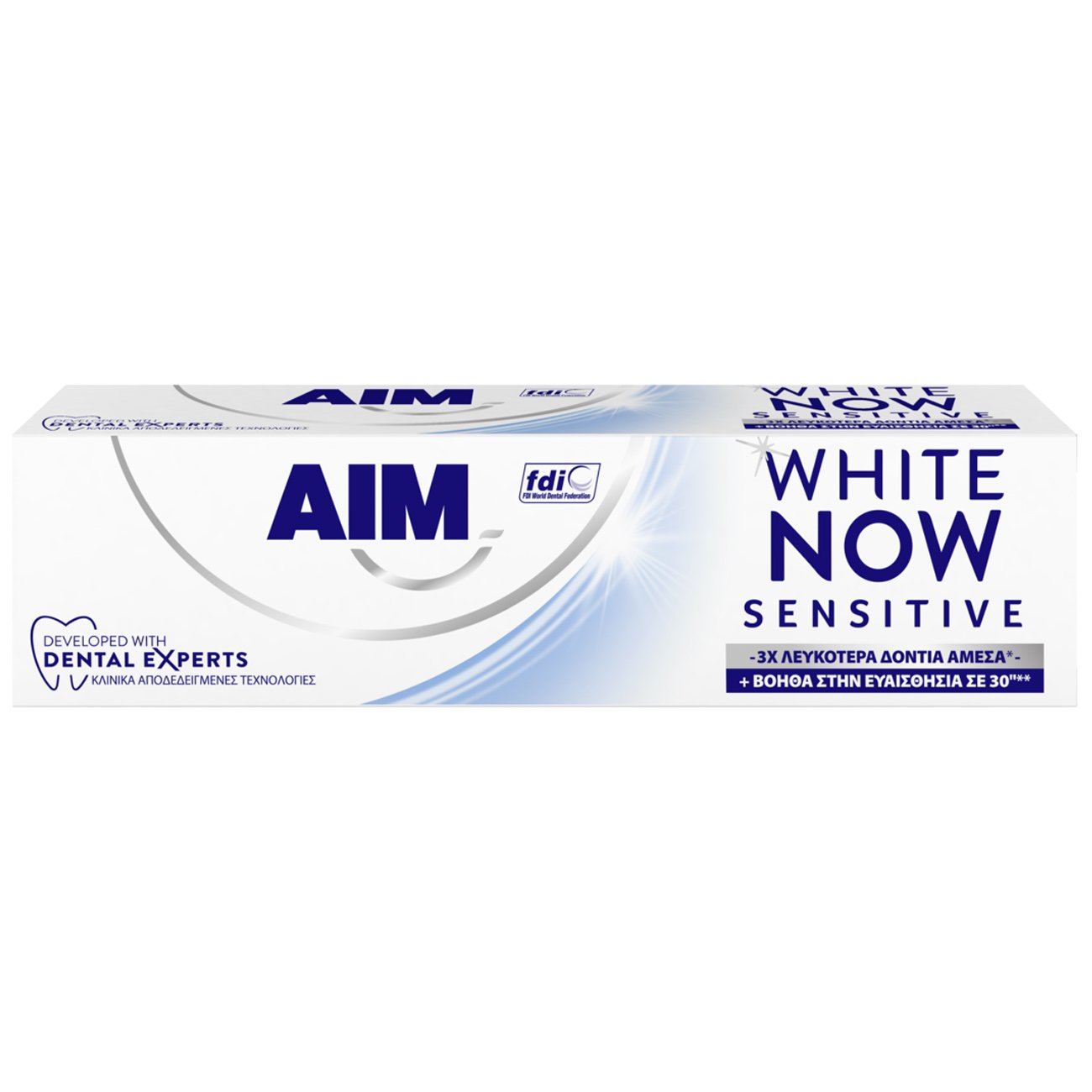 AIM Aim White Now Sensitive Toothpaste Οδοντόκρεμα για 3X Λευκότερα Δόντια & Άμεση Ανακούφιση Από την Ευαισθησία σε 30", 75ml