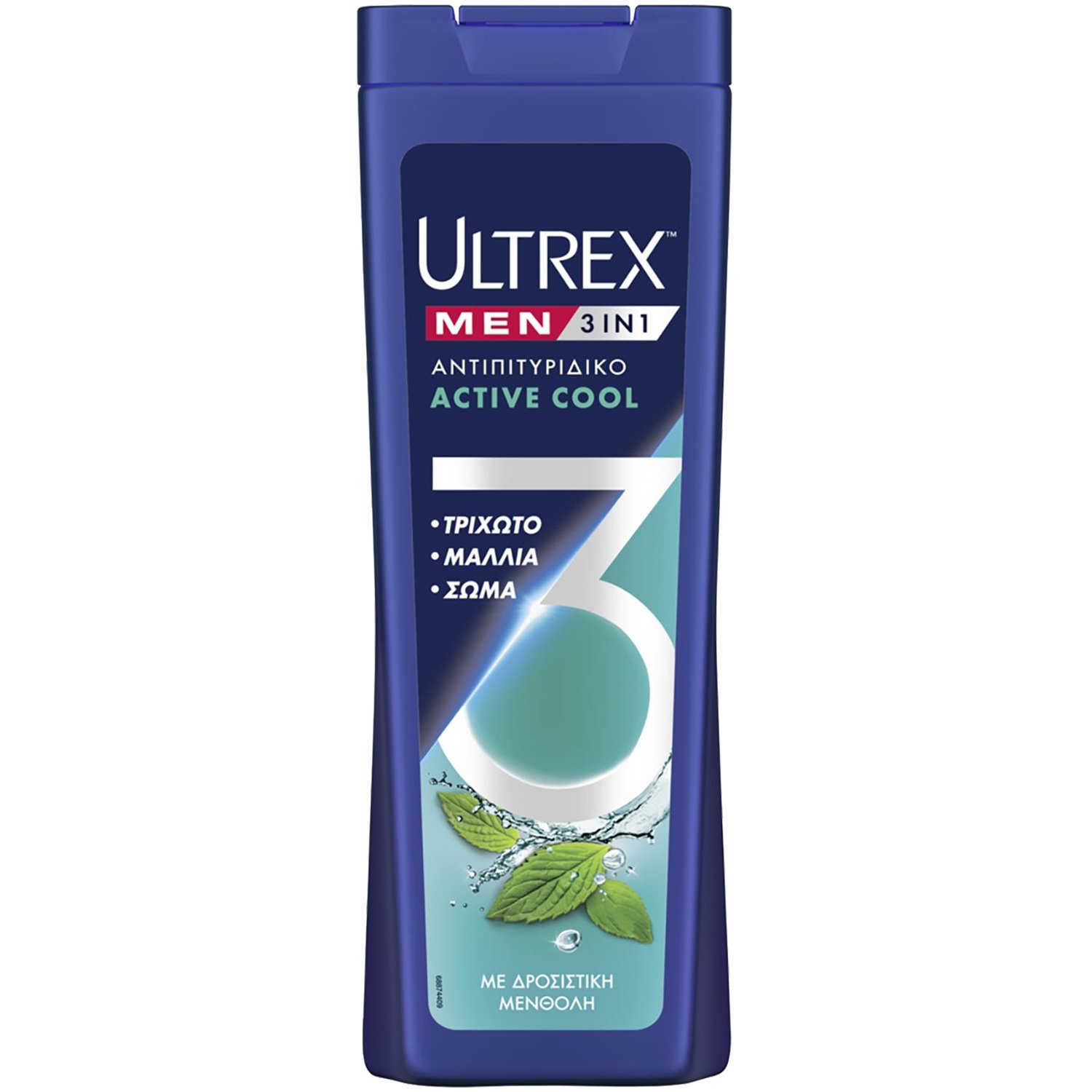 Ultrex Men 3in1 Shampoo Active Cool 360ml,Ανδρικό Αντιπιτυριδικό Σαμπουάν,Conditioner & Αφρόλουτρο 3σε1 σε Μορφή Gel