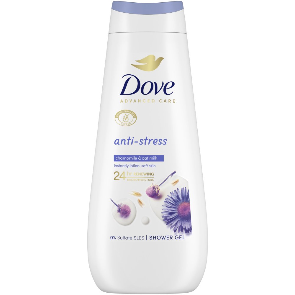 Dove Advanced Care Anti-Stress Shower Gel Ενυδατικό Αφρόλουτρο για Απαλό & Βαθύ Καθαρισμό του Δέρματος με Χαμομήλι & Γάλα Βρώμης 400ml