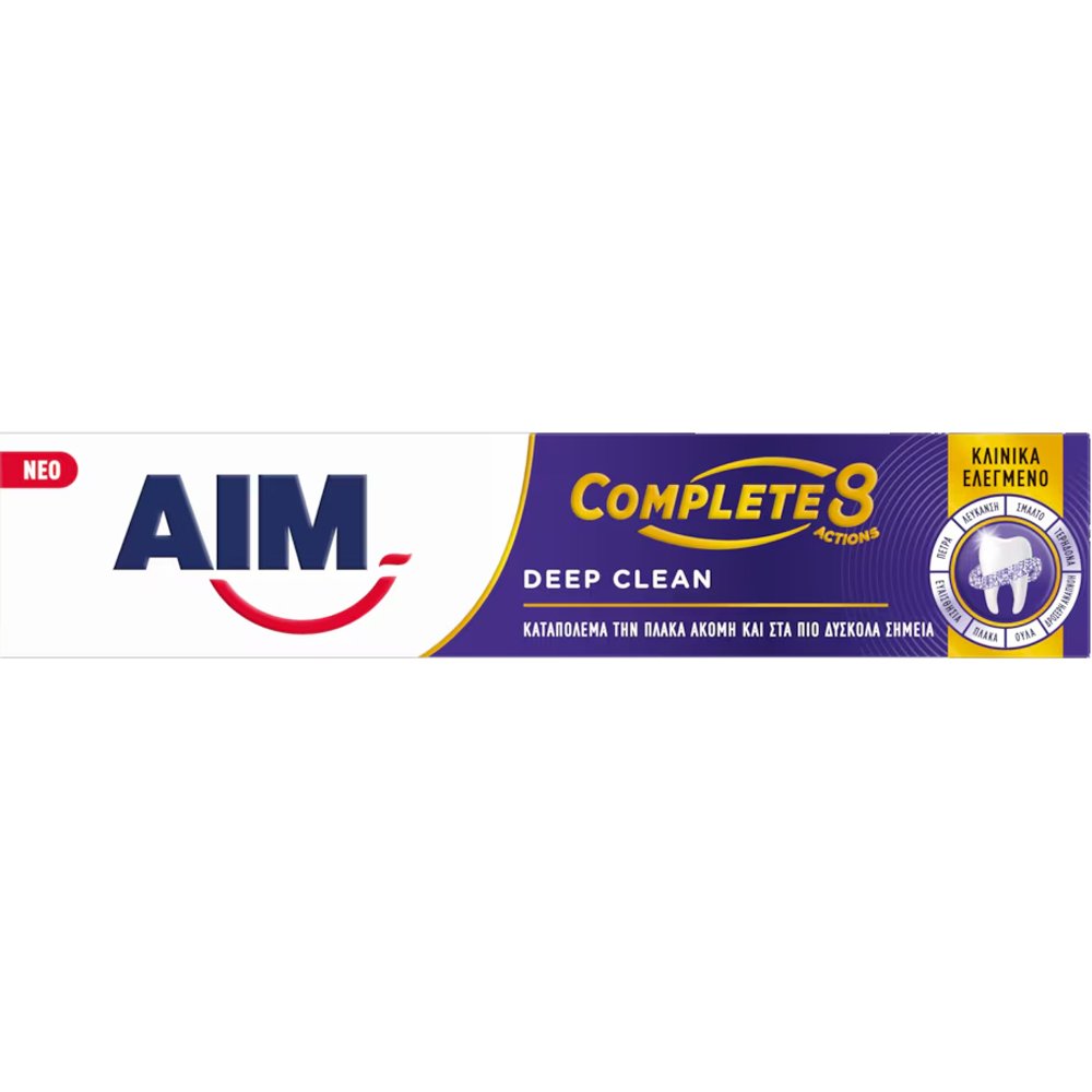 Aim Complete 8 Actions Deep Clean Toothpaste Αποτελεσματική Οδοντόκρεμα που Καταπολεμά την Πλάκα Ακόμη & στα πιο Δύσκολα Σημεία 75ml