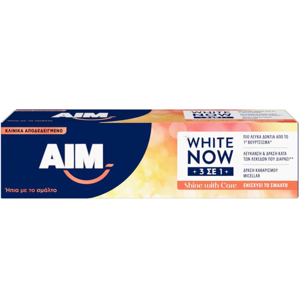 Aim White Now 3in1 Shine With Care Toothpaste Αποτελεσματική Οδοντόκρεμα Κατά των Λεκέδων & Λεύκανση των Δοντιών με Ενίσχυση του Σμάλτου 75ml