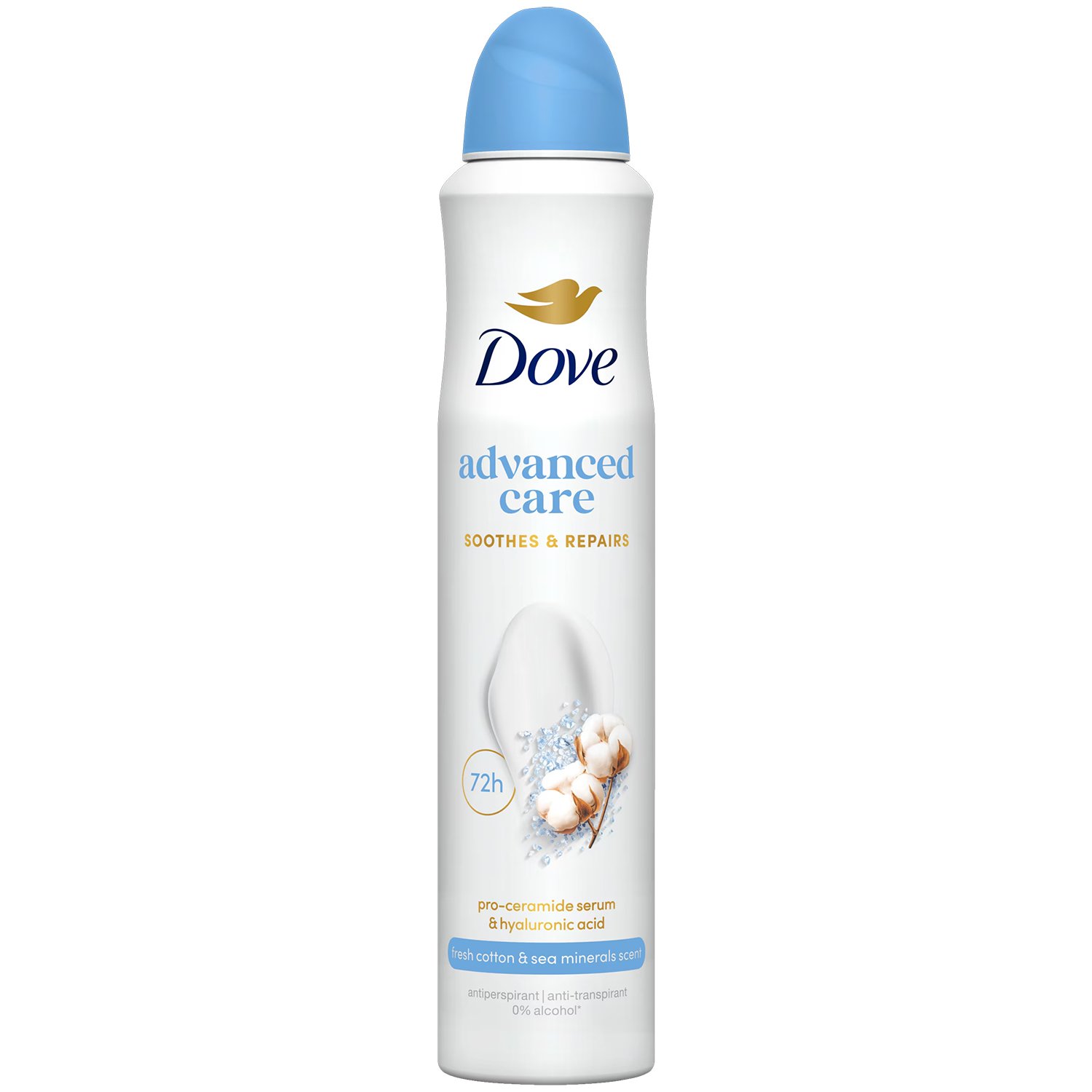 Dove Advanced Care 72h Soothes & Repairs Fresh Cotton & Sea Minerals Scent Αποσμητικό 72ωρης Αντιιδρωτικής Προστασίας με Άρωμα Φρέσκο Βαμβάκι 150ml