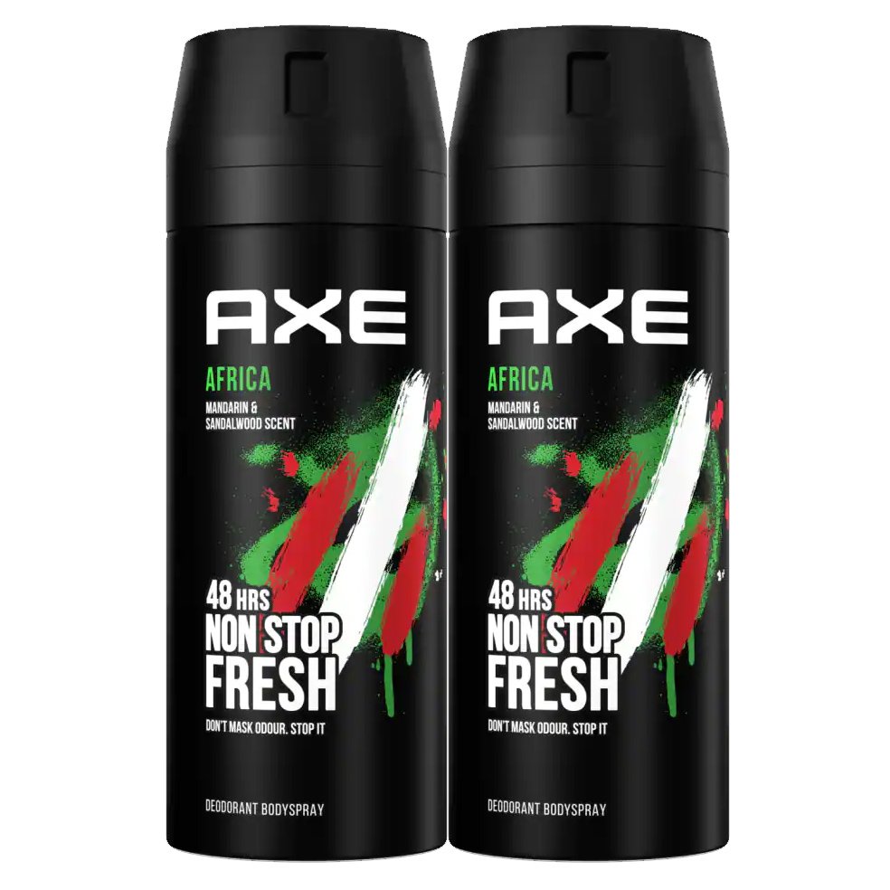 Axe Πακέτο Προσφοράς Africa 48h Non Stop Fresh Body Spray Αποσμητικό με Ανατολίτικο, Αρρενωπό Άρωμα 2x150ml
