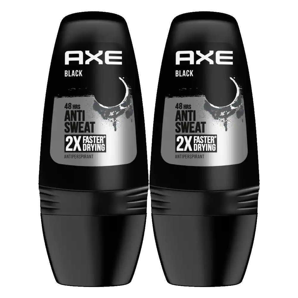 Axe Πακέτο Προσφοράς Black 48h Anti Sweat Roll on Antiperspirant Αποσμητικό Αντιιδρωτικό με Εκλεπτυσμένο Άρωμα 2x50ml