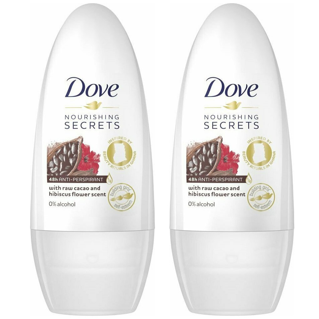Dove Πακέτο Προσφοράς Nourishing Secrets 48h Anti-Perspirant Roll-on with Raw Cacao & Hibiscus Flower Scent Αποσμητικό Roll-on με Άρωμα Κακάο & Ιβίσκου 2x50ml 1+1 Δώρο