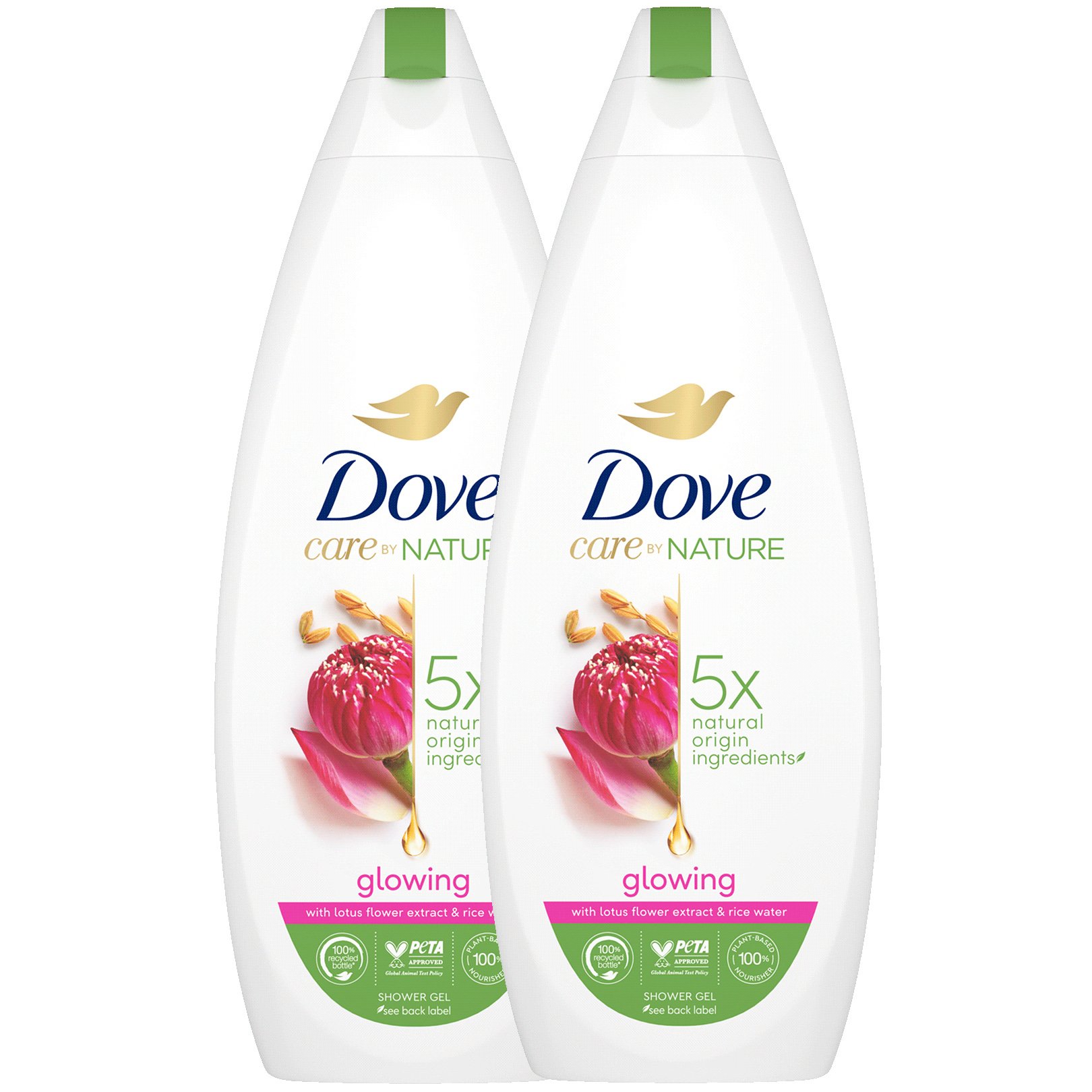 Dove Πακέτο Προσφοράς Care by Nature Glowing Shower Gel Αφρόλουτρο Gel με Εκχύλισμα Λουλουδιών Λωτού 2x600ml