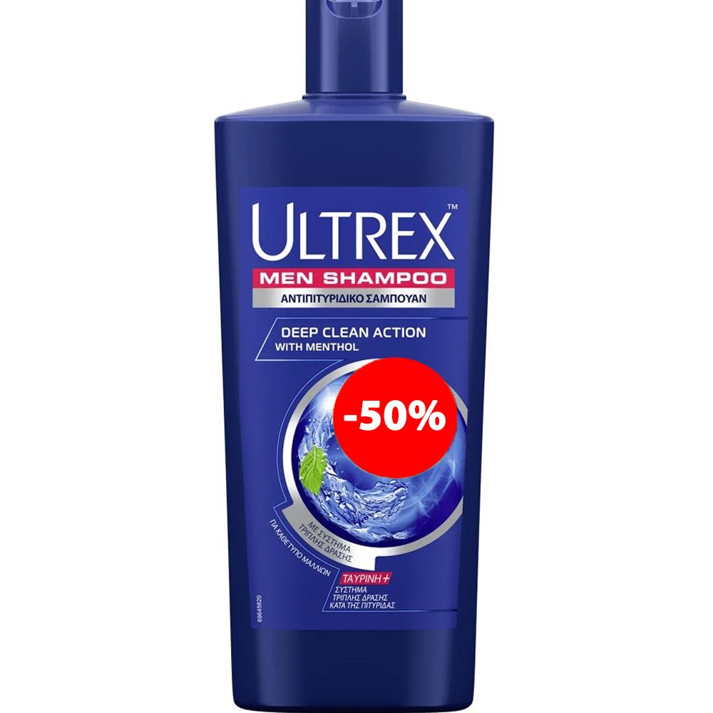 Ultrex Promo Men Cool Sport Menthol Αντιπυτιριδικό Σαμπουάν για Άνδρες με Ενεργή Μενθόλη για Έντονη Αίσθηση Φρεσκάδας 610ml