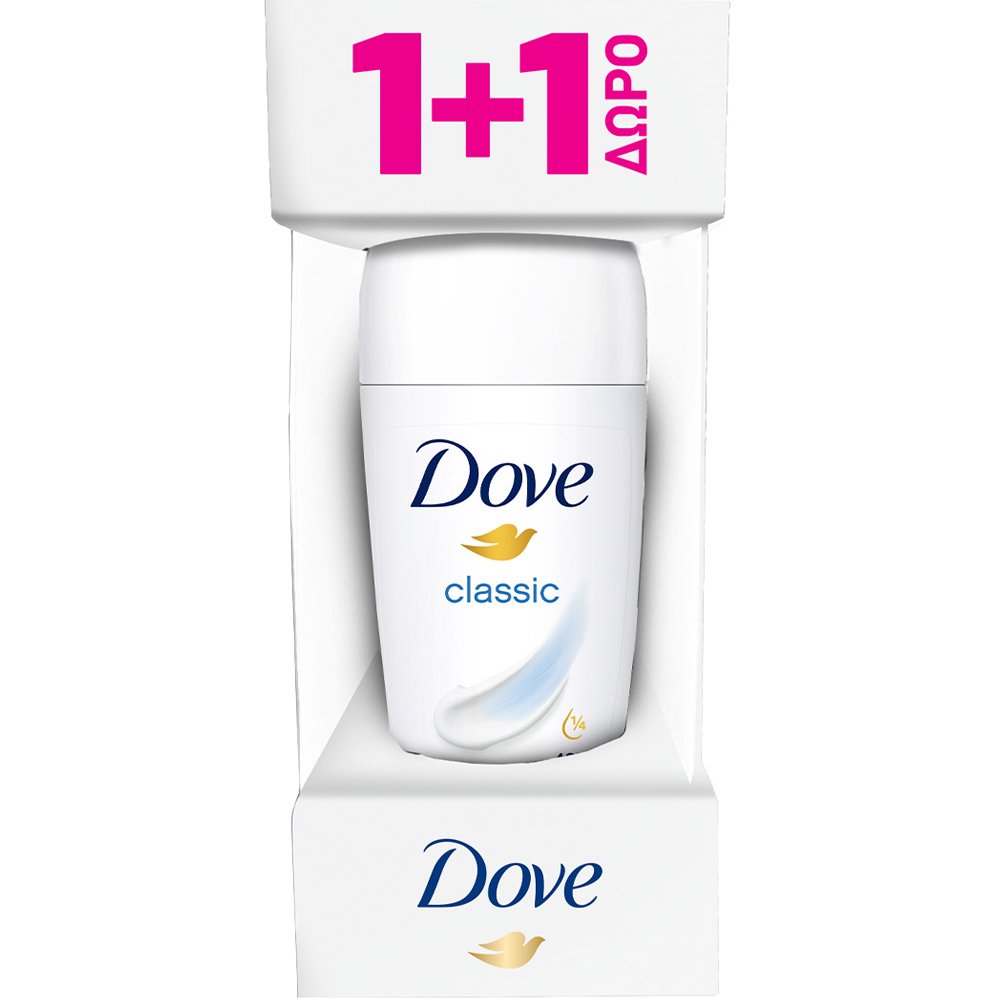 Dove Promo Roll On Classic 48h Αποσμητικό Κατά του Ιδρώτα με Προστασία που Διαρκεί Έως & 48 Ώρες Χωρίς Άρωμα 2x50ml