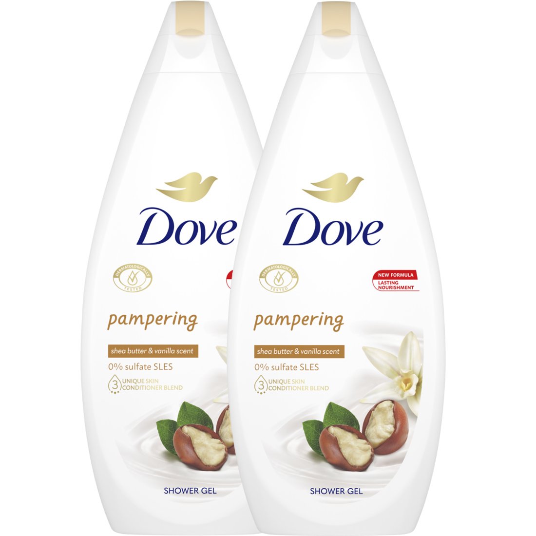 Dove Πακέτο Προσφοράς Pampering Shea Butter & Vanilla Shower Gel Ενυδατικό Αφρόλουτρο με Άρωμα Βουτύρου Καριτέ & Ζεστής Βανίλιας 2x720ml (1+1 Δώρο)
