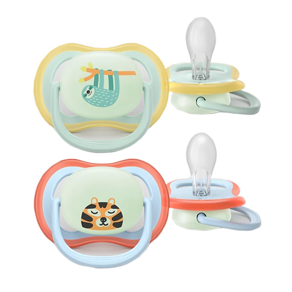 Philips Avent Ultra Air Nighttime Silicone Soother 0-6m  Κωδ SCF376/24, Ορθοδοντική Πιπίλα Σιλικόνης που Λάμπει στο Σκοτάδι 2 Τεμάχια Λαχανί / Γαλάζιο