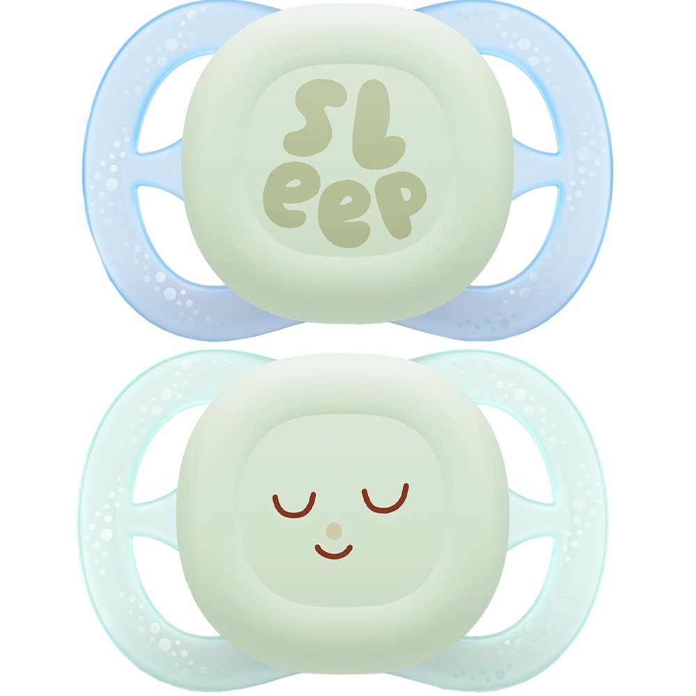 Philips Avent Philips Avent Ultra Start Nighttime Silicone Orthodontic Soother 0-2m Ορθοδοντική Πιπίλα Σιλικόνης που Φωσφορίζει στο Σκοτάδι Κατάλληλη για Νεογέννητα Μωρά με Θήκη Μεταφοράς 2 Τεμάχια - Πράσινο / Γαλάζιο