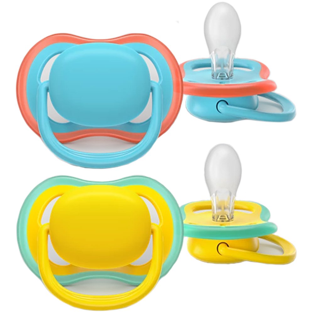 Philips Avent Ultra Colors of Nature Silicone Soother Ultra Soft 18m+ Κωδ SCF349/57, Ορθοδοντική Πιπίλα Σιλικόνης με Μεγάλες Οπές για να Αναπνέει το Δέρμα του Μωρού 2 Τεμάχια - Γαλάζιο / Κίτρινο