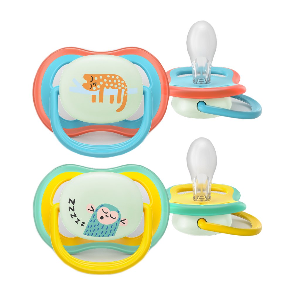 Philips Avent Ultra Air Nighttime Silicone Soother 18m+ Κωδ SCF376/32 Ορθοδοντική Πιπίλα Σιλικόνης που Λάμπει στο Σκοτάδι 2, Τεμάχια Γαλάζιο - Κίτρινο