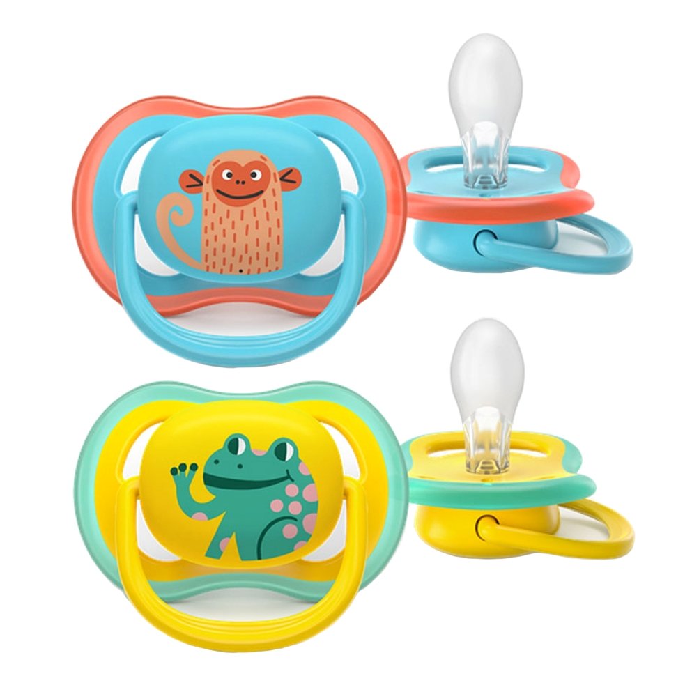 Philips Avent Ultra Colors of Nature Silicone Soother Ultra Soft 18m+ Κωδ SCF349/58, Ορθοδοντική Πιπίλα Σιλικόνης με Μεγάλες Οπές για να Αναπνέει το Δέρμα του Μωρού 2 Τεμάχια - Σχέδια Γαλάζιο / Κίτρινο