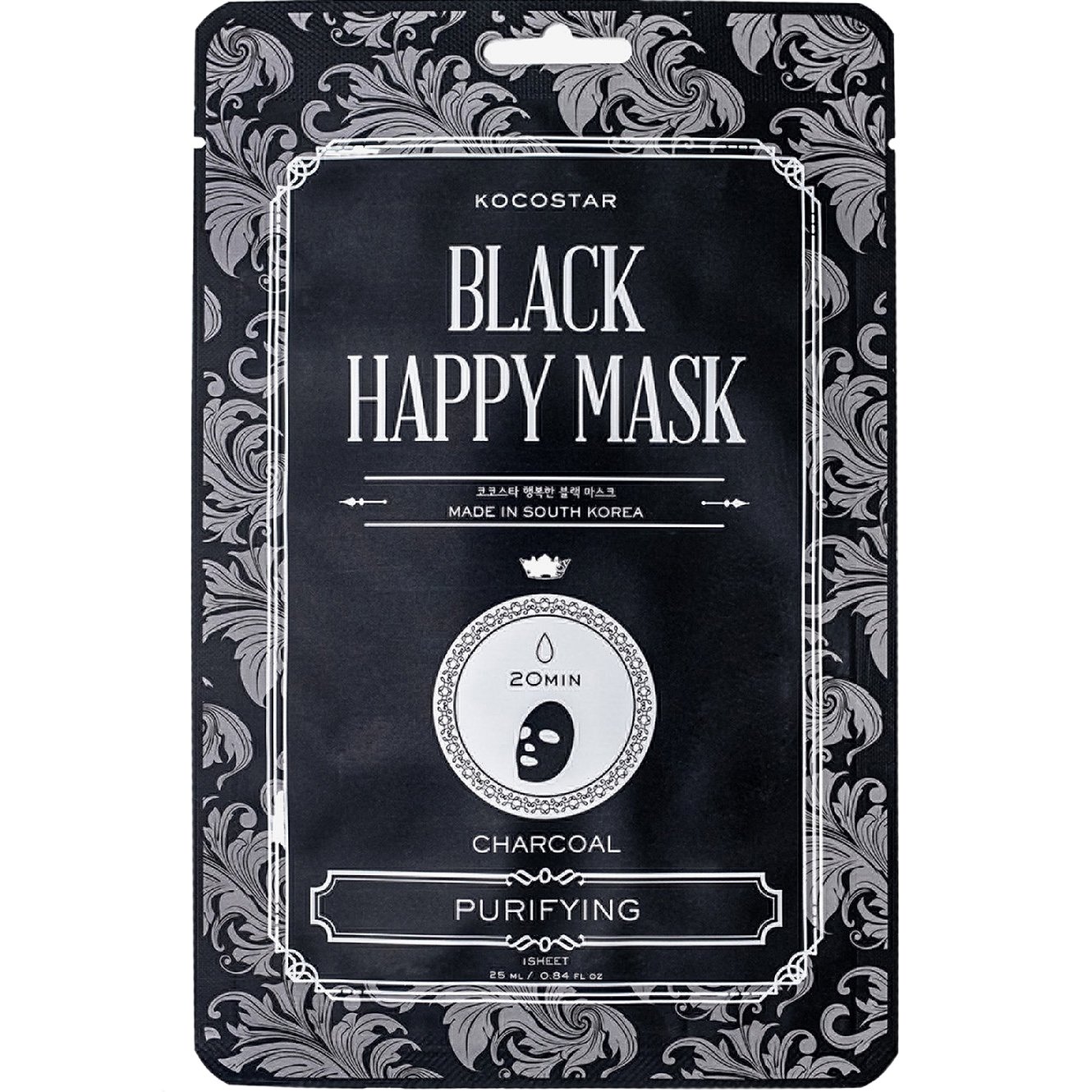 Vican Kocostar Black Happy Face Mask Εμποτισμένη Μάσκα Καθαρισμού με Άνθρακα για Όλους τους Τύπους Δέρματος 1 Τεμάχιο