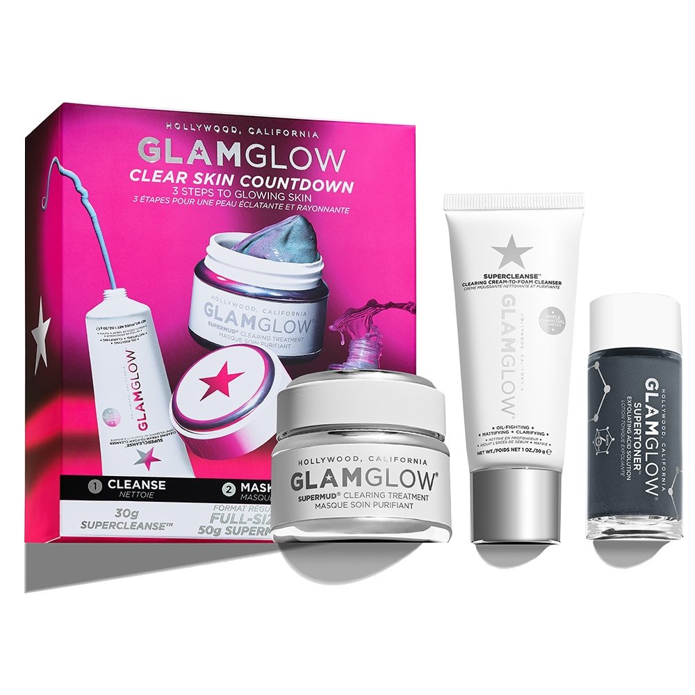 Glamglow Πακέτο Προσφοράς Clear Skin Countdown με Supercleanse Cream to Foam Cleanser 30gr & Supermud Clearing Treatment 50gr & Supertoner Exfoliating Acid Solution 30ml