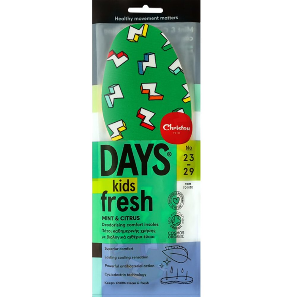 Christou 1910 Christou Thunderbolts Days Kids Fresh Deodorishing Comfort Insoles Πράσινοι Παιδικοί Αποσμητικοί, Αντιμικροβιακοί Πάτοι με Βιολογικά Αιθέρια Έλαια Μέντας & Κίτρου 1 Ζευγάρι, Κωδ CH-064 - No 23 / 29