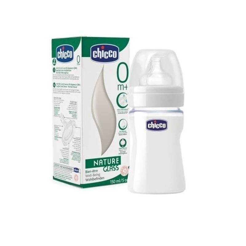 Chicco Mπιμπερό Nature Glass ΘΣ Γυάλινο Θηλή Σιλικόνης 0 ΒPA 150ml
