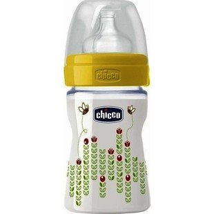 Chicco Well Being Πλαστικό Μπιμπερό Φυσική Μέθοδος Κανονικής Ροής με Θηλή Σιλικόνης, 150ml