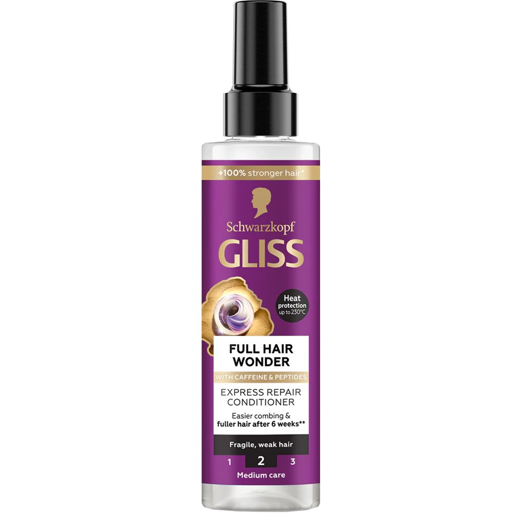 Schwarzkopf Schwarzkopf Gliss Full Hair Wonder Leave In Express Repair Conditioner Spray Αναζωογονητικό Μαλακτικό Spray Χωρίς Ξέβγαλμα Άμεσης Επανόρθωσης για Αδύναμα & Εύθραυστα Μαλλιά 200ml