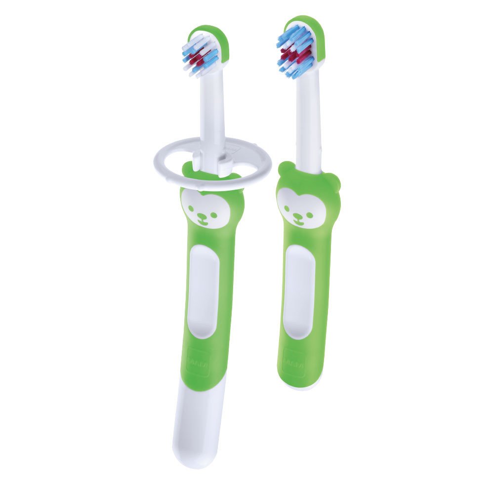 Mam Learn to Brush Set Βρεφικές Οδοντόβουρτσες Πράσινο Κωδ 608 από 5+ Μηνών 2 Τεμάχια