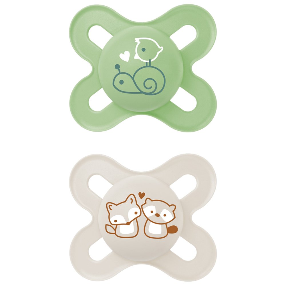 Mam Original Start Silicone Soother 0-2m Κωδ 125SBc Μικρή & Ελαφριά Ορθοδοντική Πιπίλα Σιλικόνης με Θήκη Μεταφοράς 2 Τεμάχια - Πράσινο / Γκρι