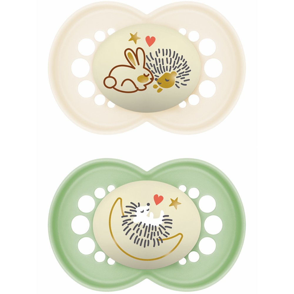 Mam Mam Original Night Orthodontic Silicone Soother 6 - 16m Κωδ 160S Ορθοδοντική Πιπίλα Σιλικόνης που Λάμπει στο Σκοτάδι 2 Τεμάχια - Κρεμ / Πράσινο